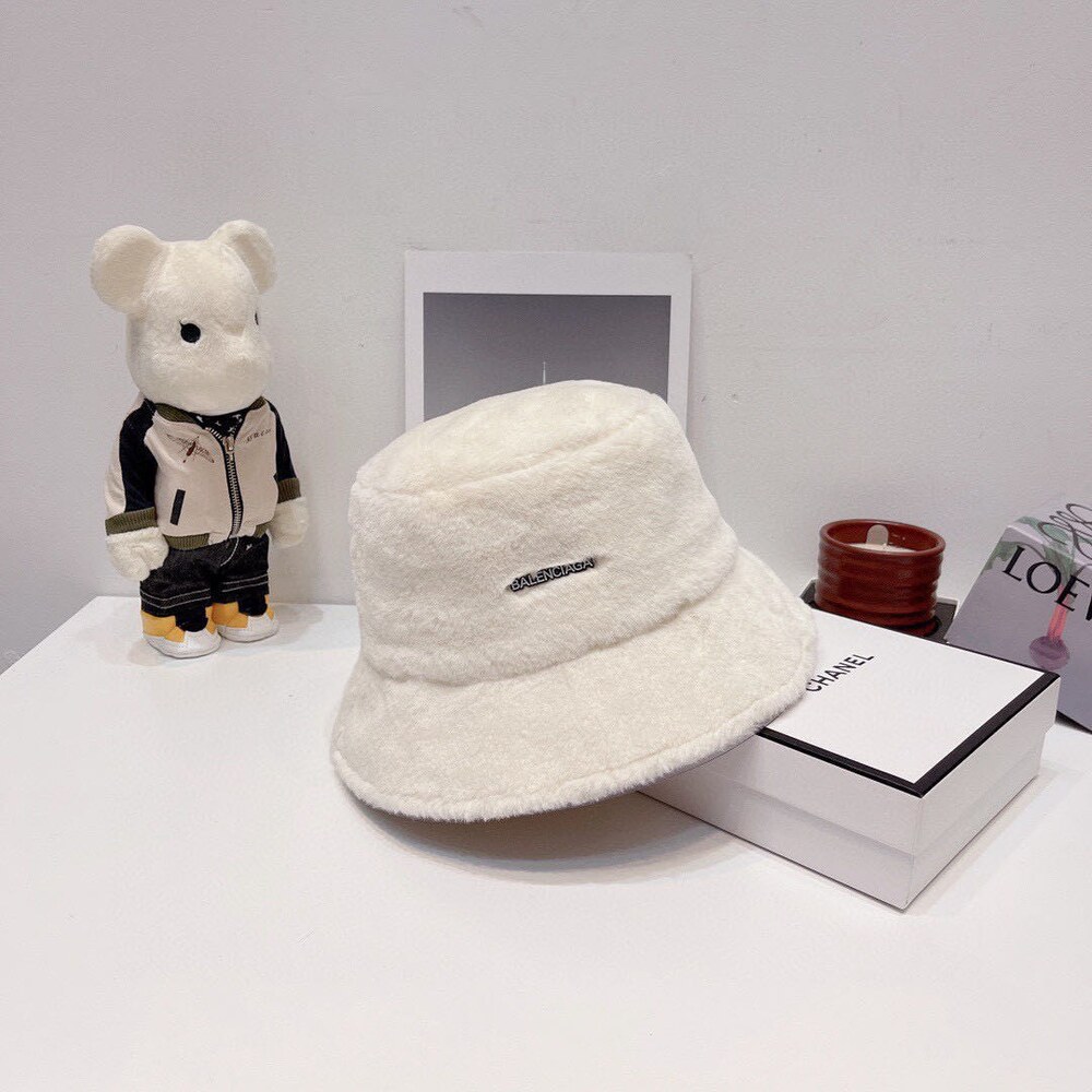 Balenciaga Faux Fur Bucket Hat in White